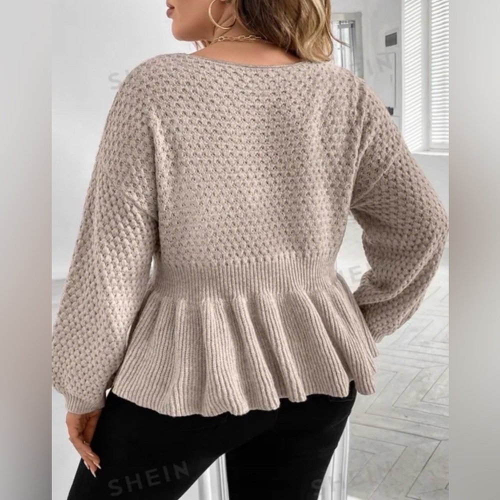 SHEIN Textured Knit Beige Peplum top - Picture 2 of 8